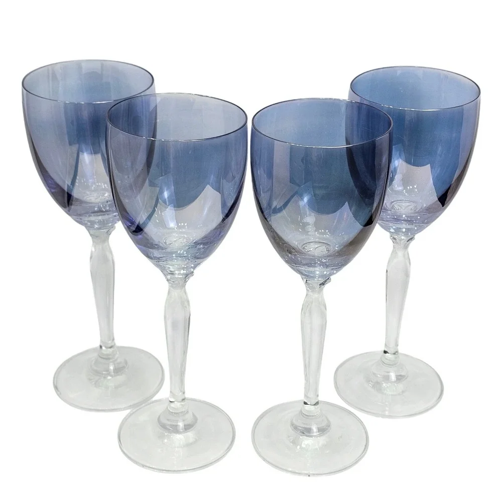 Pier 1 P1C1 Blue Ombre Wine Glasses Set of 4 Hand Blown Stemware 8